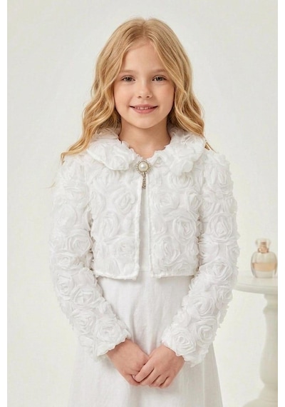 Mnk Baby & Kids Luvia Lase Detay Kız Çocuk Bolero M00812 Beyaz