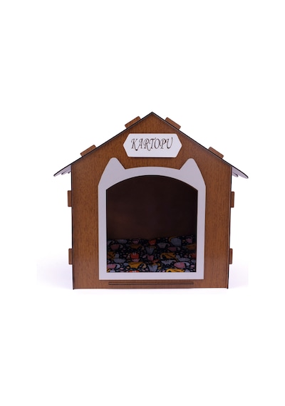 Ahşap Özel İsim Baskılı Dekoratif Kedi Evi-kulübesi, Kediler İçin Kulübe, Kedi Kulübesi Ceviz