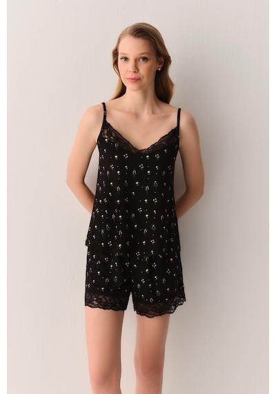 Suwen Lisa Atlet Şort Pijama Takımı Sh26632667325 Siyah