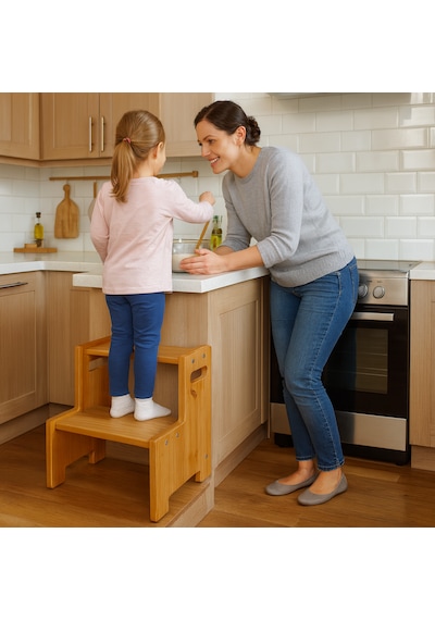 Momo Ahşap Basamak Tabure Çocuk Banyo Wc Lavabo Merdiven Yükseltici Eğitici Kaymaz Montessori Safir Meşe