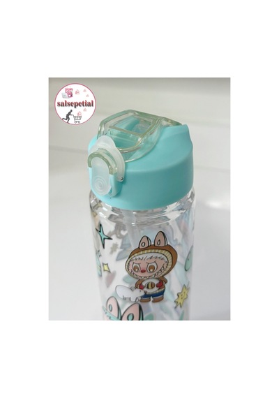 Labubu Su Matarası Labubu Suluk Labubu Figürlü Su Şişesi Labubu Matara Pipetli Matara 650ml Turkuaz