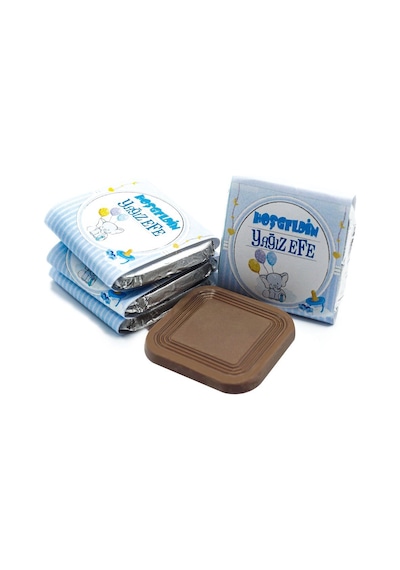 Erkek Bebek Çikolatası 84 Adet Madlen Çikolata Mavi Fil