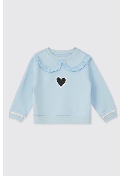 Panço Kız Bebek Mavi Fırfır Detaylı Sweatshirt 2621gb08001