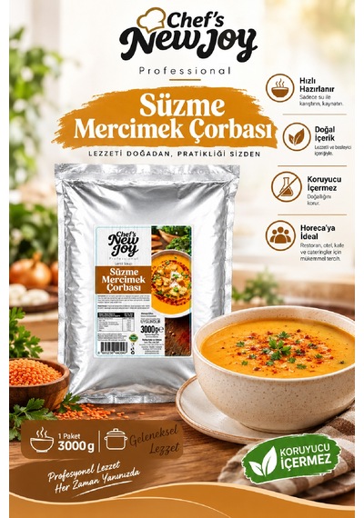 Süzme Mercimek Çorbası 3000 G X 6 Adet - 1 Koli Ekonomik Paket Koli Bazlı Toptan