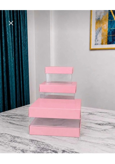 Asetat Gelin Çeyiz Bohça Kutusu Toz Pembe 3'lü Set 1 Takım Şeffaf Katlanabilir Demonte Söz Nişan Hediyelik Büyük 23,5 23,5 40cm Orta 23,5 23,5 25cm Küçük 23,5 23,5 15cm