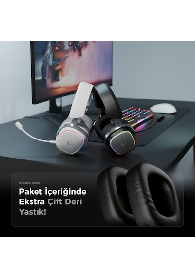 Rampage Retsu Kablosuz Oyuncu Kulaklığı, 2.4g + Bluetooth 5.3, 50 Mm Sürücü, Rgb Aydınlatma, Mi