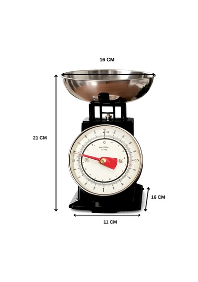 90 S Style Retro Analog Mutfak Terazisi 2 Kg Kapasiteli Mutfak Tartısı Siyah