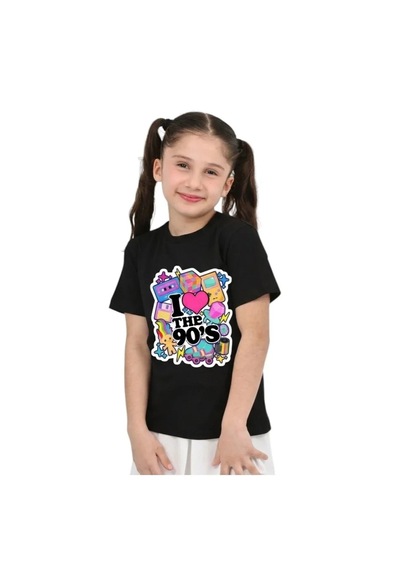 Erdem Kıds Unisex 90'lar Temalı Baskılı Pamuklu Basic T-shirt Siyah