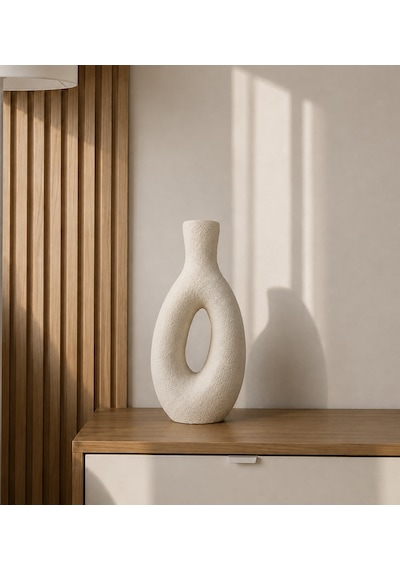 Dekoratif Vazo 24 Cm - Yapay Çiçek Vazosu - Modern Ev & Ofis Dekorasyon - Beyaz