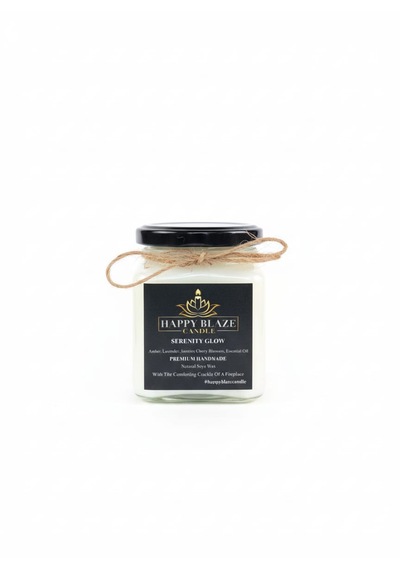 Serenity Glow Amber & Lavanta Kokulu El Yapımı Soya Mumu Happy Blaze Candle Beyaz
