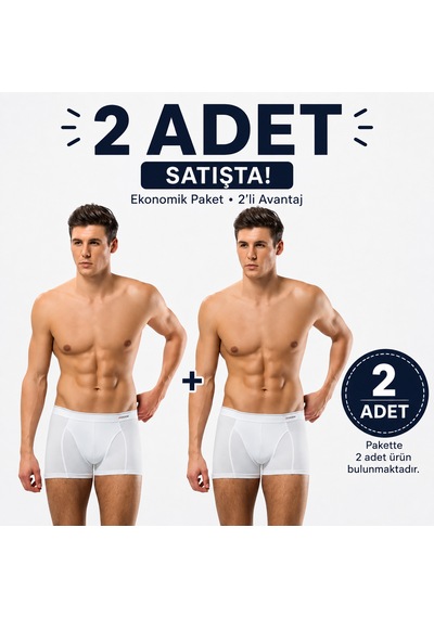 Erdem Erkek Beyaz Pamuk 2 Adet Klasik Boxer Kutulu- 1445w