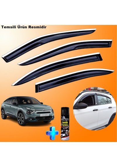 Citroen C4x Mügen Cam Rüzgarlığı Abs Nikelaj Krom Cam Rüzgarlığ 2023 Sonrası + Ebrayn Lastik Parlatıcı