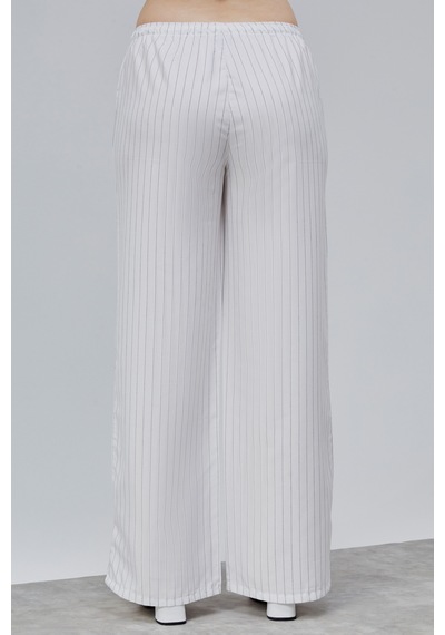 Genius Store Kadın Pantolon Geniş Paça Yüksel Bel Cepli Çizgili Pantolon Çizgili-pantolon Beyaz
