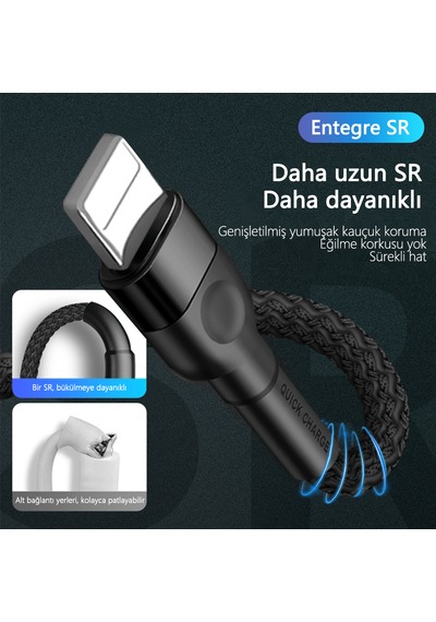 66w Süper Hızlı Şarj Kablosu 1 Metre Usb Apple Bağlantı 6a Akım Yüksek Yoğunluklu Dokuma apple 1m Black