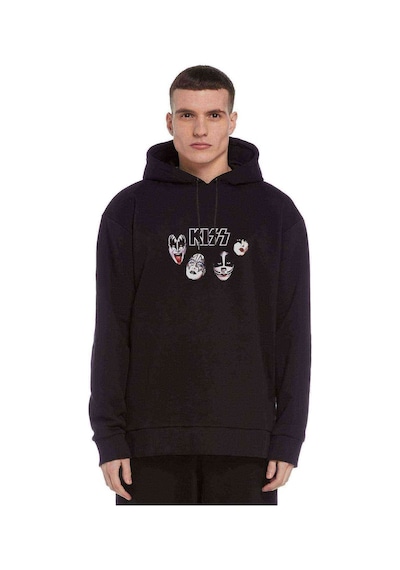 Kiss Rock Grubu Metal Müzik Baskılı Siyah Erkek Örme Sweatshirt