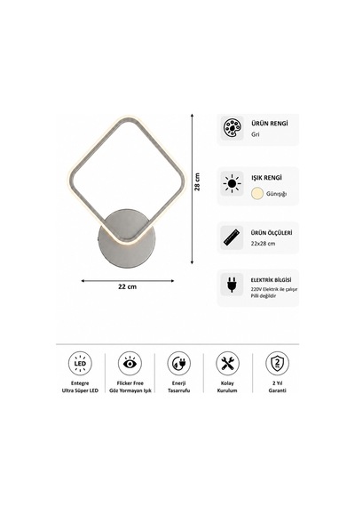 Luko Modern Led Duvar Apliği Günışığı Gri