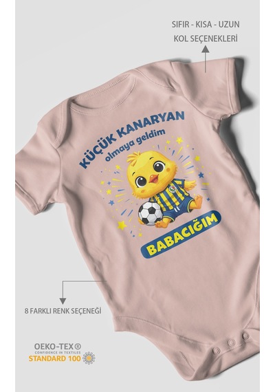 Morivokids Küçük Kanaryan Olmaya Geldim Babacığım Kısa Kollu Bebek Body %100 Pamuk Pastel Pembe