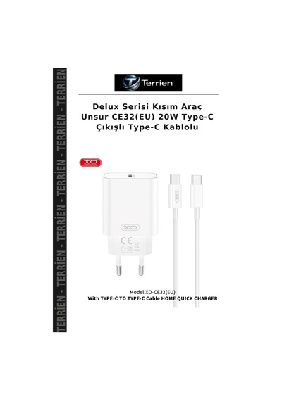 Delux Serisi Kısım Araç Unsur Ce32 Eu 20w Type-c Çıkışlı Type-c Kablolu