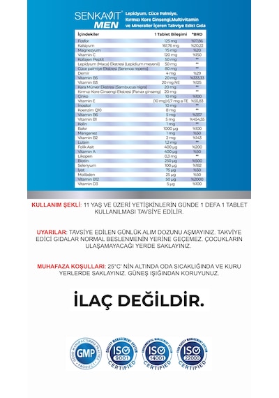 Senkavit Men Erkek Multivitamin Ve Mineral Complex +50 Yaş 120 Tablet