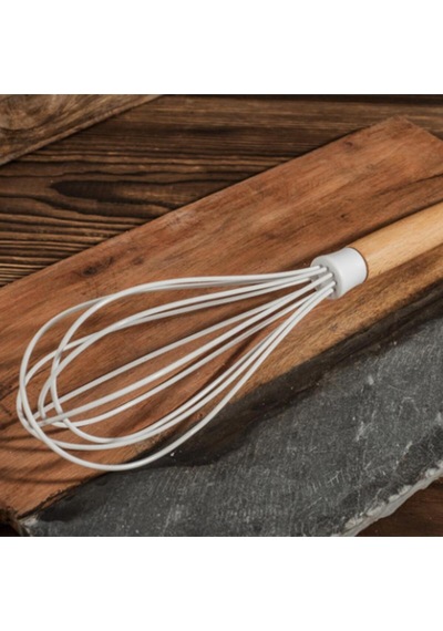 Bambu Saplı Çırpma Teli Mutfak Silikon Çırpıcı Yemek Hazırlık Çırpma Aleti Beyaz 24 Cm Silikon Diğer