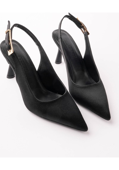 Esatsani Siyah Rugan Sivri Burun 9 Cm Topuklu Ponci Stiletto Kadın Ayakkabı Siyah