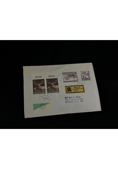 1962 Yılında Avusturya'dan Taahhütlü Amerika Postalanmış Zarf Varış Damgalı  Teşhir Ürün