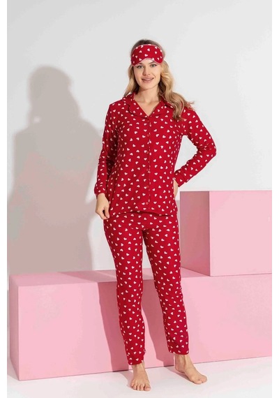 Miniğimin Cicileri Termal Kumaş Kalp Desenli Kız Çocuk Pijama... Kırmızı