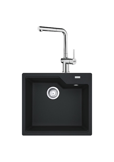 Franke Urban Ubg 610-56 Granit Nero Evye, Actıve Plus Doccıa 2.0 Spiralli, Krom Armatür Siyah