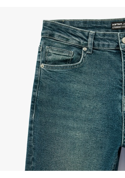 Koton Pamuklu Normal Bel Straight Fit Jean Pantolon - Mark Jean Orta İndigo 6sam40322nd