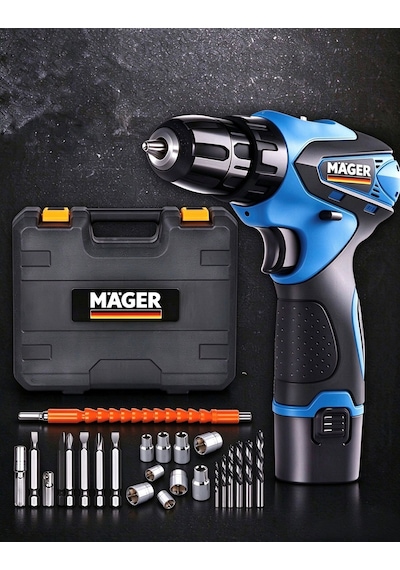 Mager Darbeli İki Akülü Şarjlı Vidalama Matkap Çantalı 24 Parça Set