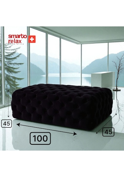 Smarto Relax Puf Swiss Style Soglio Ayaksiz Kapitoneli 100x45x45 Puf Ayaksız Kapitoneli Dekoratif Puf Siyah