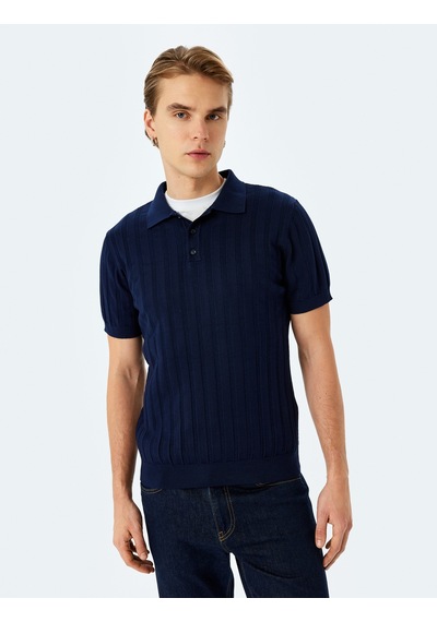 Koton Viskon Polo Yaka Kısa Kollu Triko Kazak Lacivert 5sam70008ht Lacivert