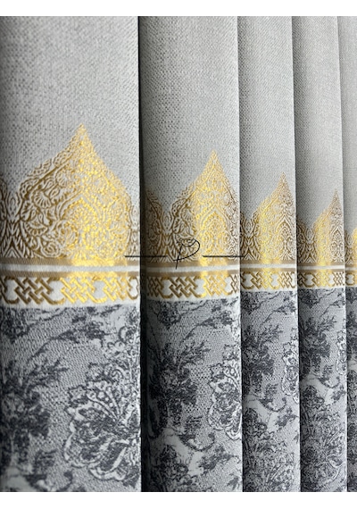 Fon Perde Pano Fonluk Nilo Desen - Açık Taş-gold-gri Çok Renkli