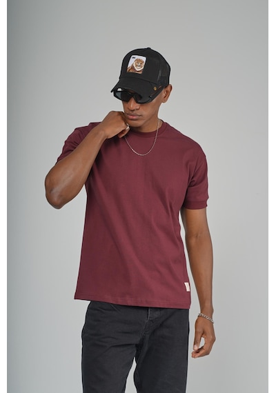 King Brich Slim Fit Kalıp Kolu Ribanalı Basic %100 Pamuklu Tişört Bordo