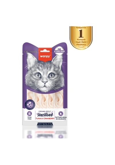 Wanpy Ton Balıklı & Kızılcıklı Kısırlaştırılmış Kedi Krema Ödülü 5 14 Gr