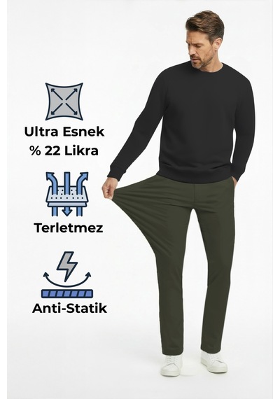 Goffra Erkek Flexon Ultra Esnek Relaxed Beli Lastikli Jogger Pantolon Haki M702-r0433-04 Haki
