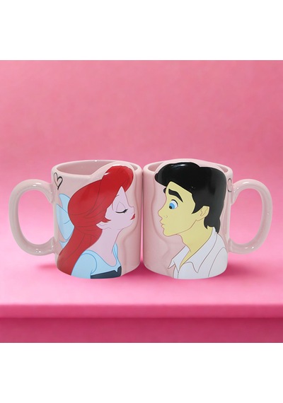 Ariel Ve Prens Figürlü 3d Çift Kupa Bardak Seti Sevgili Kupa Bardak Açık Pembe
