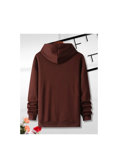 Medinenur Lock Baskılı Kapüşonlu Cepli Sweatshirt Kahverengi
