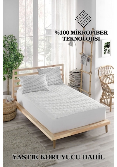 Ely Parker Alez Takımı Yatak Koruyucu Alez+Yastık Alezi 3 Parça %100 Mikrofiber Kapitoneli ELYAFKFK00 Beyaz