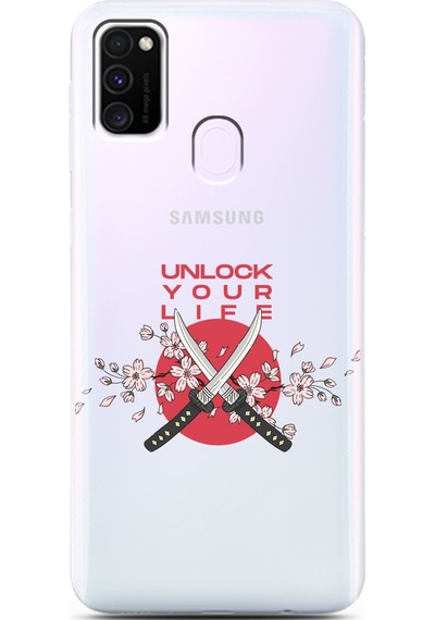 Samsung Uyumlu M30s Sakura Dagger Tasarımlı Süper Şeffaf Telefon Kılıfı Çok Renkli