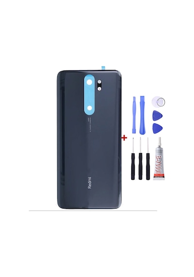 Xiaomi Redmi Note 8 Pro Siyah Arka Cam Kapak Pil Kapağı Tamir Set B7000 Set Siyah