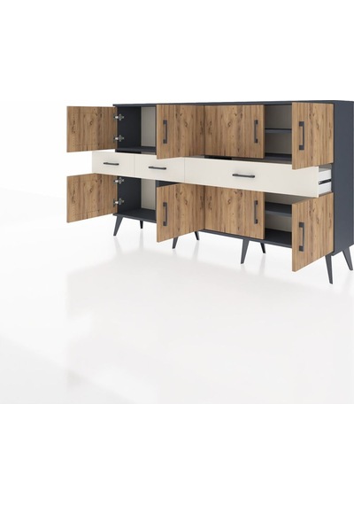 Arges Konsol 5 Raflı 3 Çekmeceli 8 Kapaklı 176x30x99 Antrasit-çam/aytaşı Atlas Çam/aytası - Antrasıt