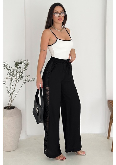 Noa & Noa Kadın Yanları Dantel Astarlı Şortlu Pantolon Hafif & Feminen Stil Siyah