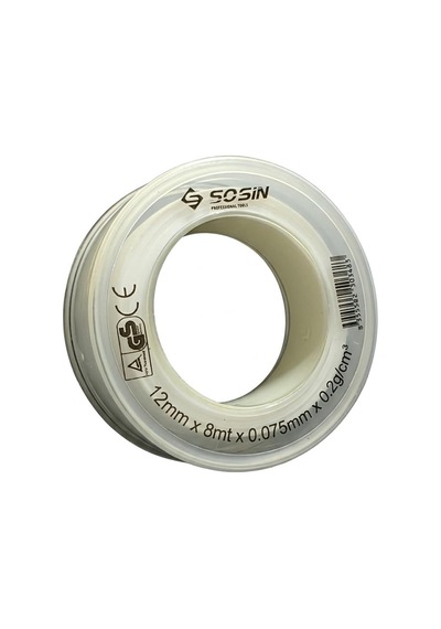 Sosin 8 Metre Ptfe Tesisat Sızdırmazlık Malzemesi - 12mm Genişlik - Musluk, Batarya Ve Boru Dişlisi Sızdırmazlık Ekipmanı - Profesyonel Tesisatçı Tipi Yalıtım Ürünü 2 Adet