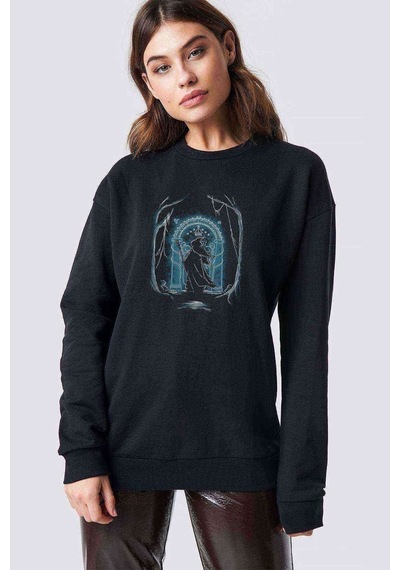 Of The Rings Speak Friend Metal Baskılı Siyah Kadın Sweashirt