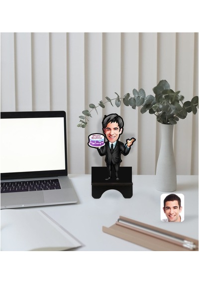Kişiye Özel Erkek Doğum Günü Karikatürlü Ahşap Biblo Telefon Stan (533056699)