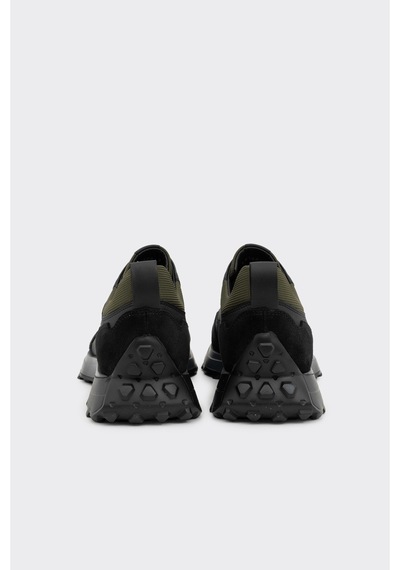 Derinet Hakiki Deri Comfort Taban Erkek Sneaker Siyah Haki Siyah Haki