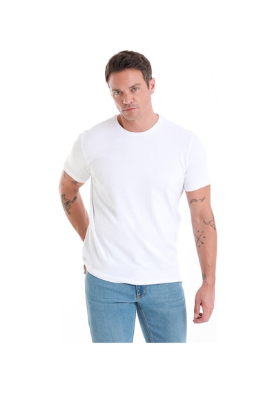 Hatemoğlu Beyaz Regular Fit Jakarlı Bisiklet Yaka Tişört 35103024c005 001 Beyaz