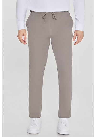 Erkek Vızon Pamuklu Standart Fit Normal Kesim Beli Lastikli Diagonal Desenli Örme Pantolon Vizon