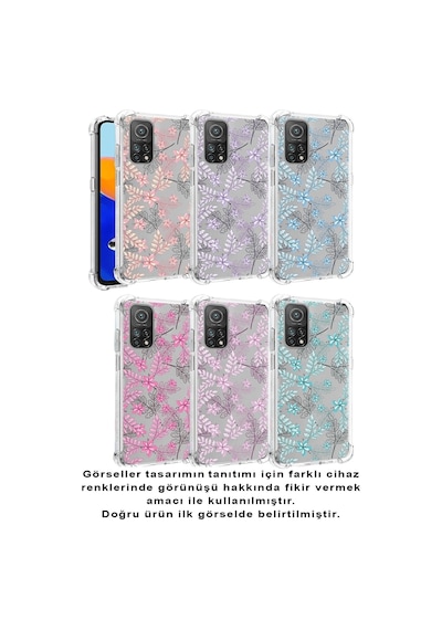 Xiaomi Redmi 10a Köşe Korumalı Antişok Kapak Floral Pudra Tasarımlı Şeffaf Silikon Kılıf